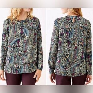 J. Jill Paisley Layered Long Sleeve Scoop‎ Tunic Top XL Career Comfy Blouse